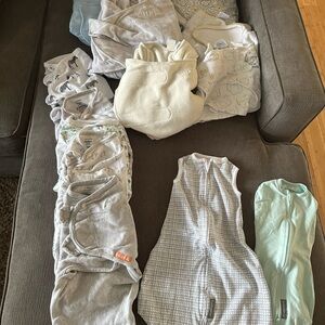 Swaddle Sleep Sack LOT | SwaddleMe | Gray Green Cream | Baby Swaddles 0-3 Months